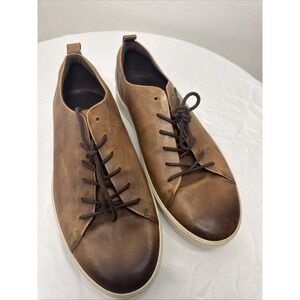 Ecco Men's Brown Leather Lace Up Low Top Sneakers Casual Shoes Size 13